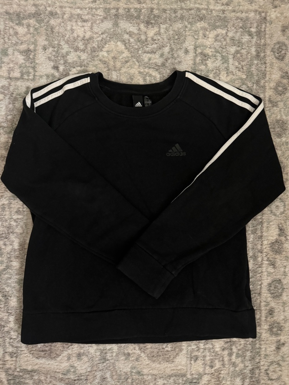 adidas Black Crewneck Sweatshirt with White Shoulder Stripes